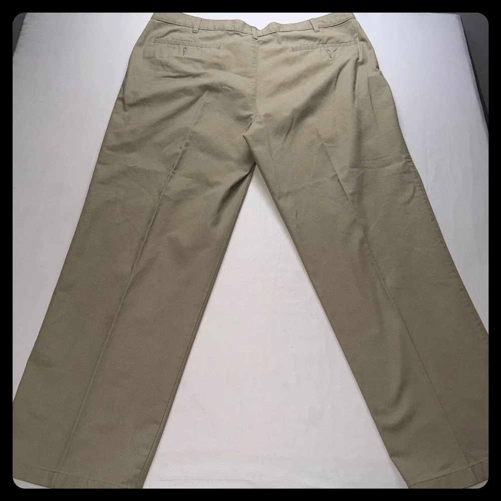 George Chino Pants Mens 42x32 Barley Tan Flat Front Cotton Blend Casual Chinos